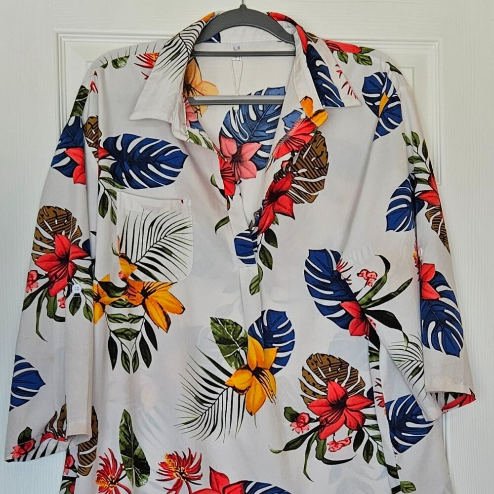 Tropical Floral Swim Cover-Up — Size XXL — Lightweight Resort Top